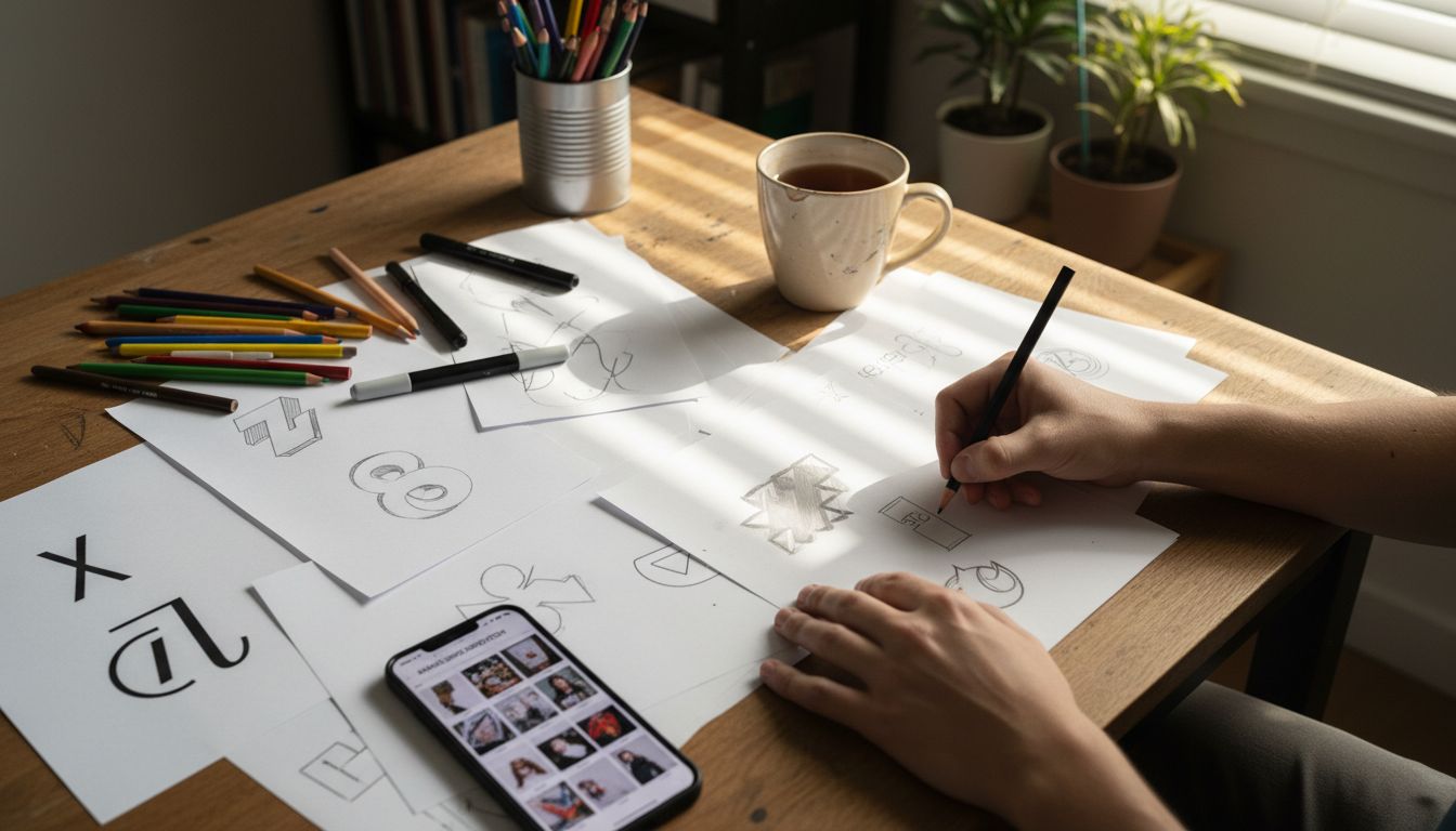 How to Design a Logo for Your UK Business Success 1 Hands sketching multiple logo drafts