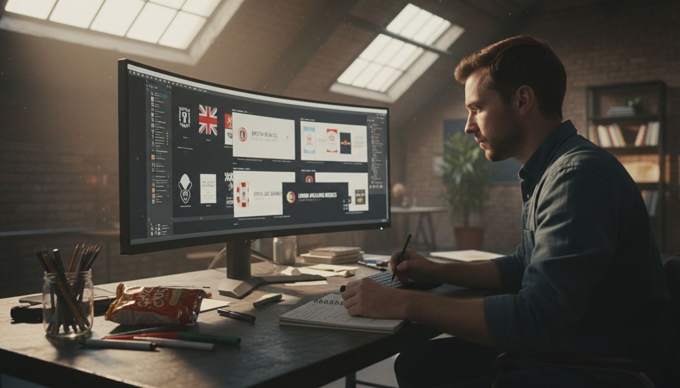 Designer working on logo sketches at desk