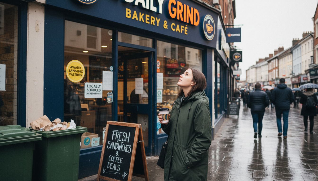 Pedestrian viewing branded UK shopfront