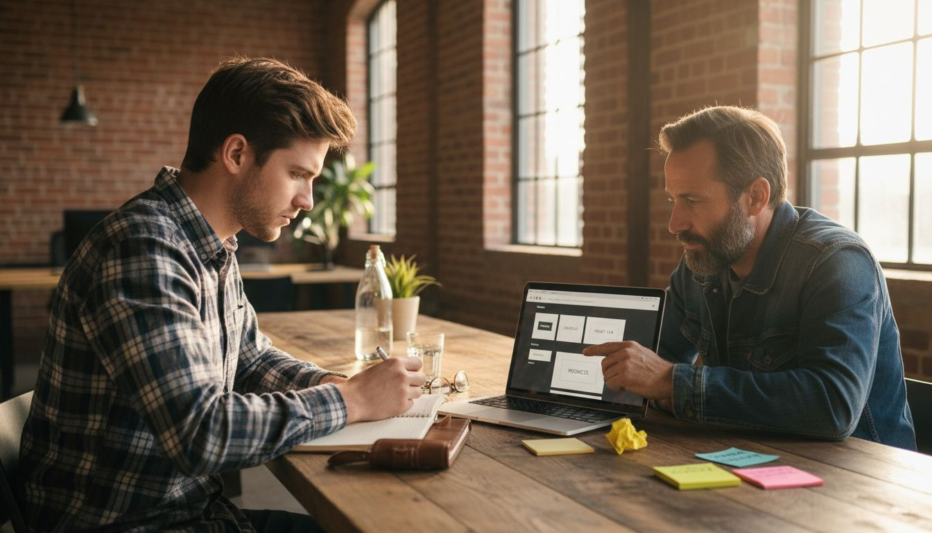 Why Invest in Web Design for Leeds Businesses 1 Web designer and client reviewing wireframe