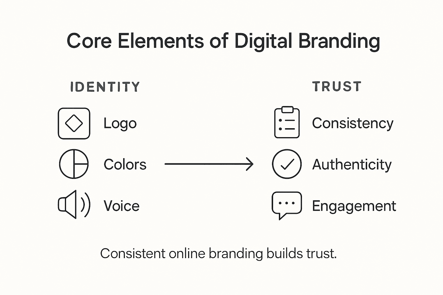 Digital Branding Explained: Building Trust Online 2 Infographic showing key core branding elements
