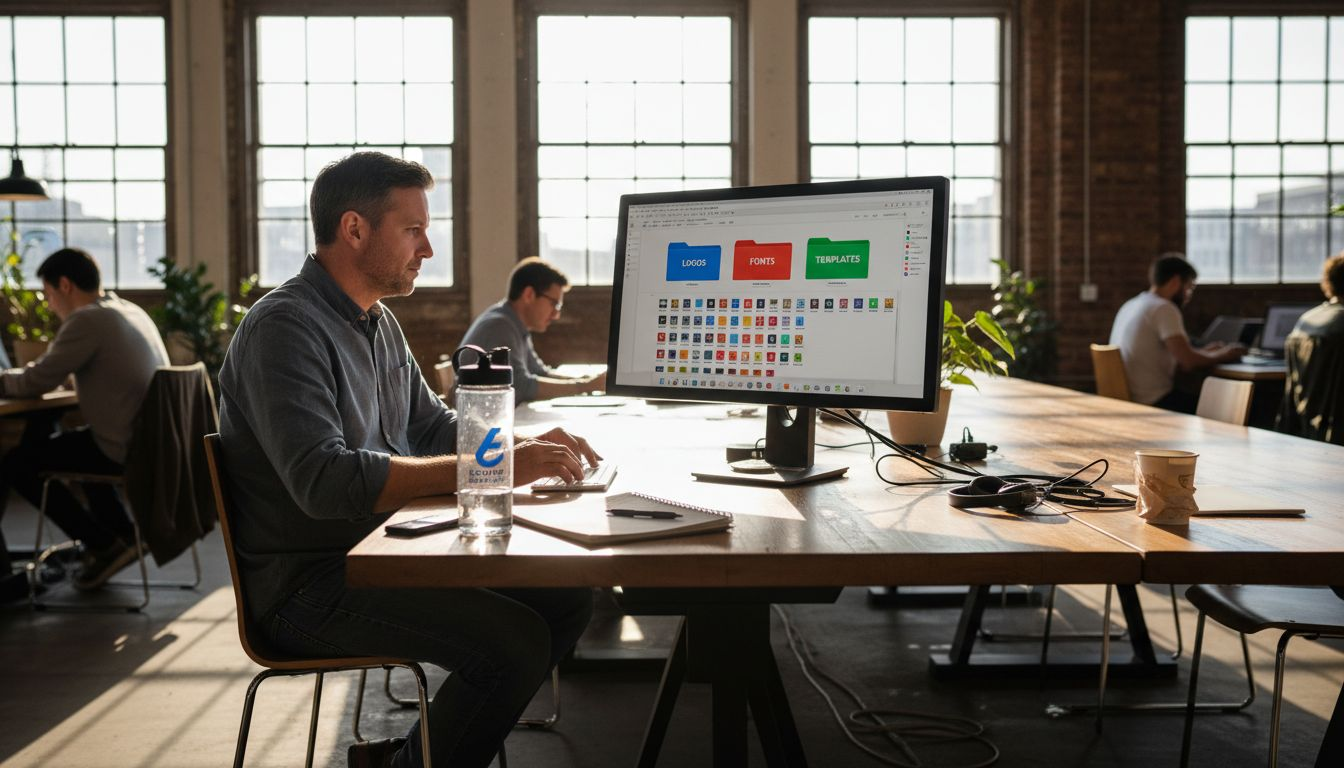 Branding Consistency Workflow for Small Businesses 1 Team member organizes digital brand assets