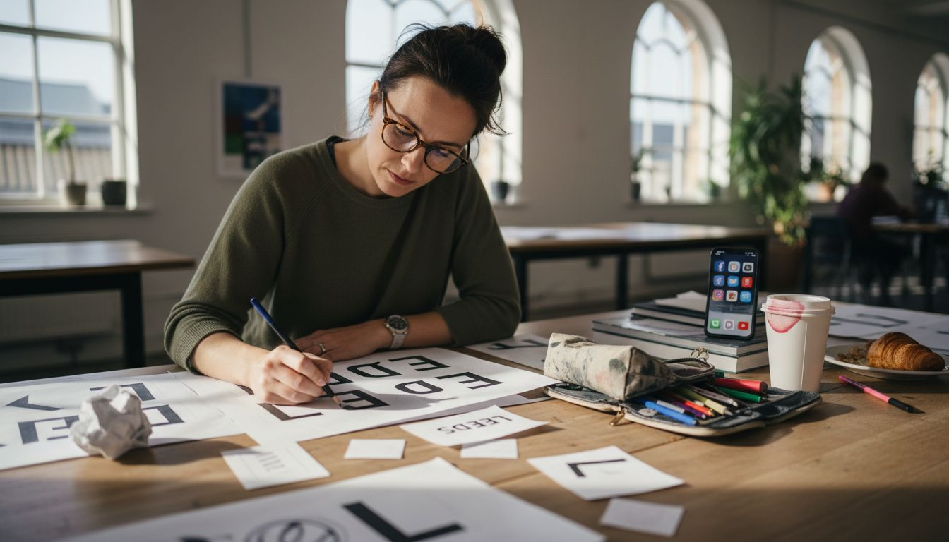 Designer sketches responsive logo variants