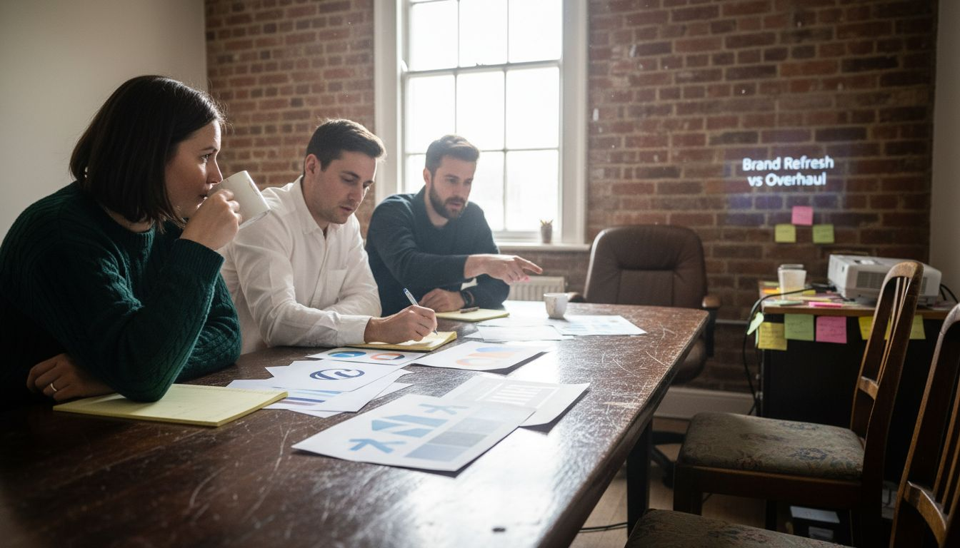 Managers reviewing brand update materials
