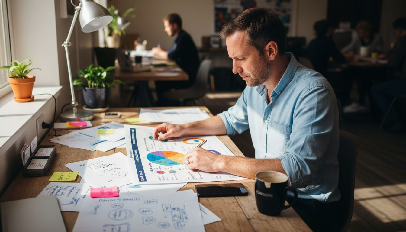 Manager analyzing sub-brand strategy chart