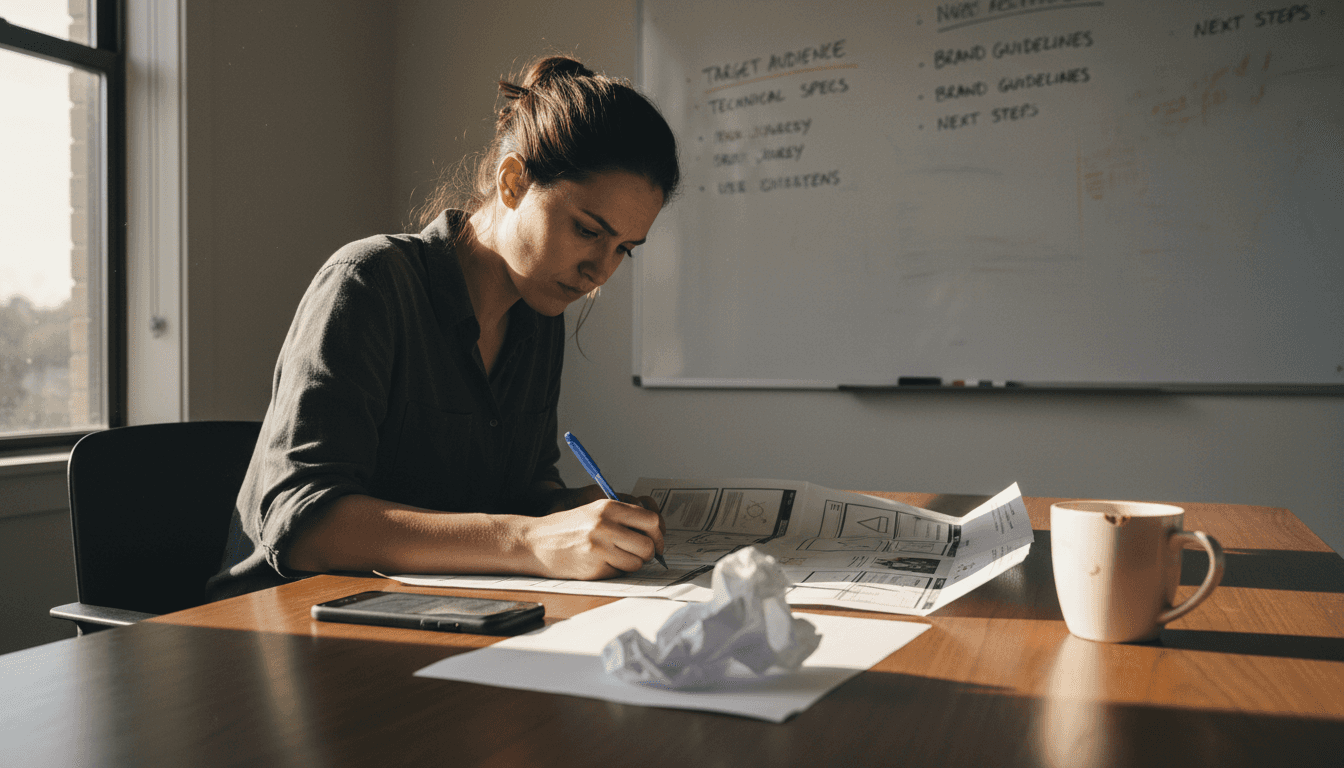 Design Brief Guide: 5 Elements Cut Project Delays 40% 1 Designer annotates mockup for design brief