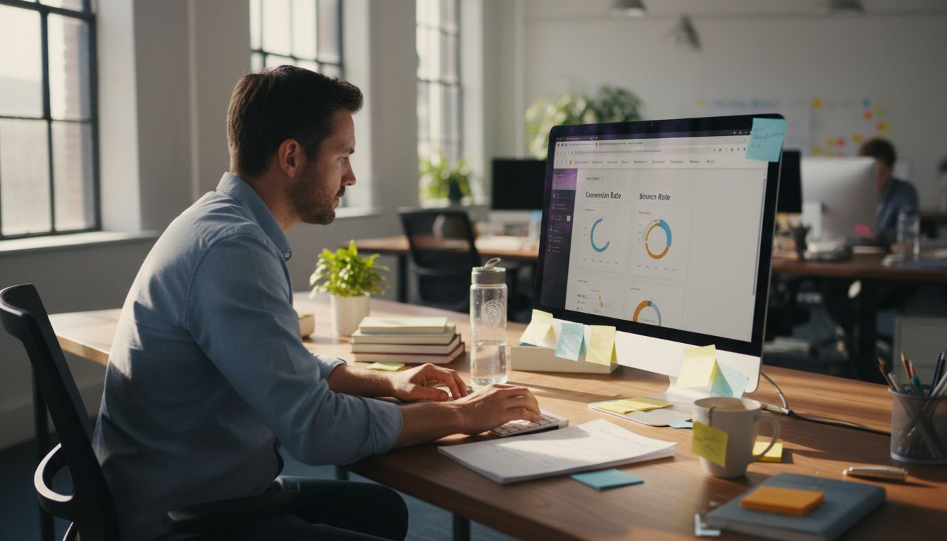 Plan a Website Redesign: 35% Conversion Boost in 2026 1 Manager reviewing website KPI dashboard