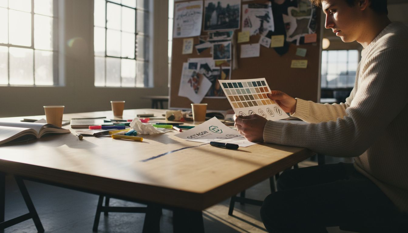 Types of brand guidelines: 33% more consistency for UK SMEs 2026 1 Designer reviewing visual brand guideline materials