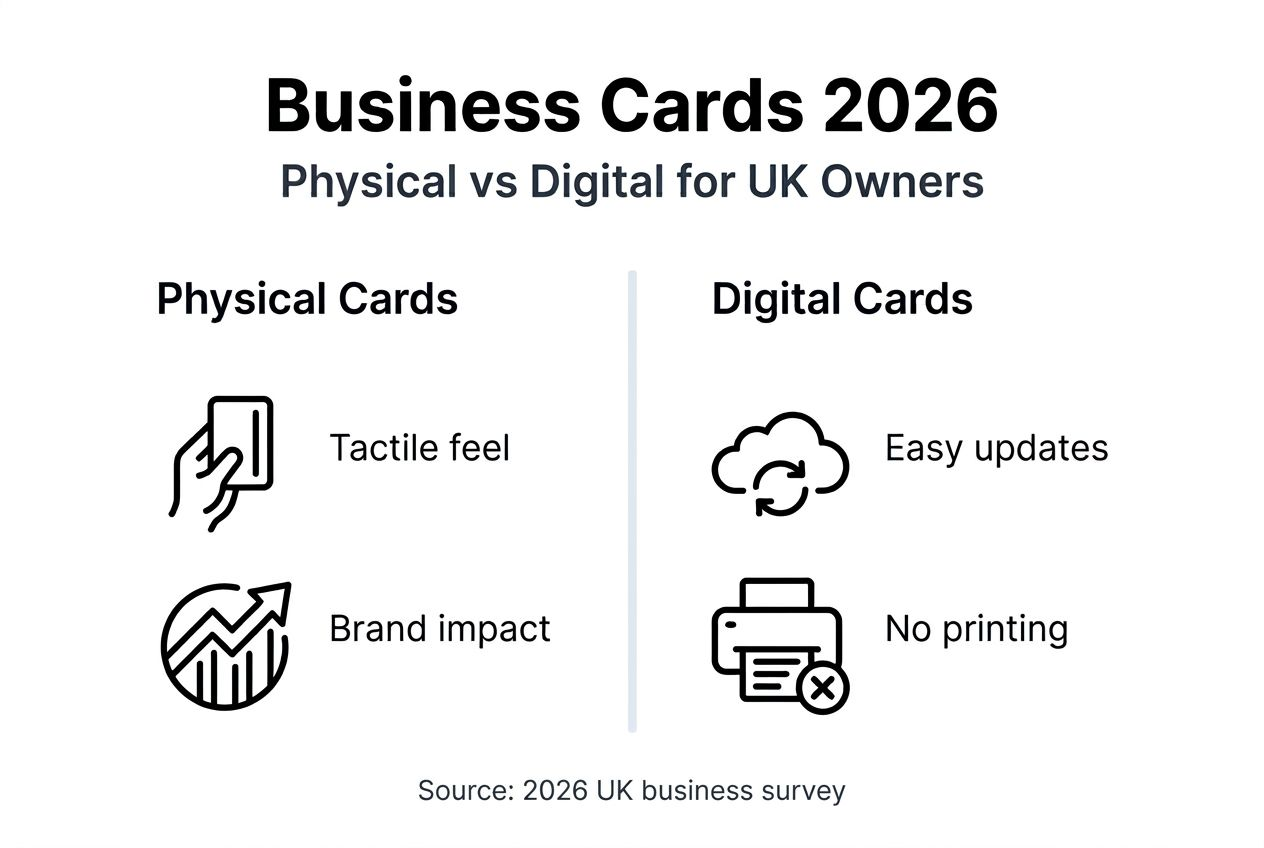 Why business cards matter for UK business owners in 2026 2 Infographic comparing physical and digital business cards