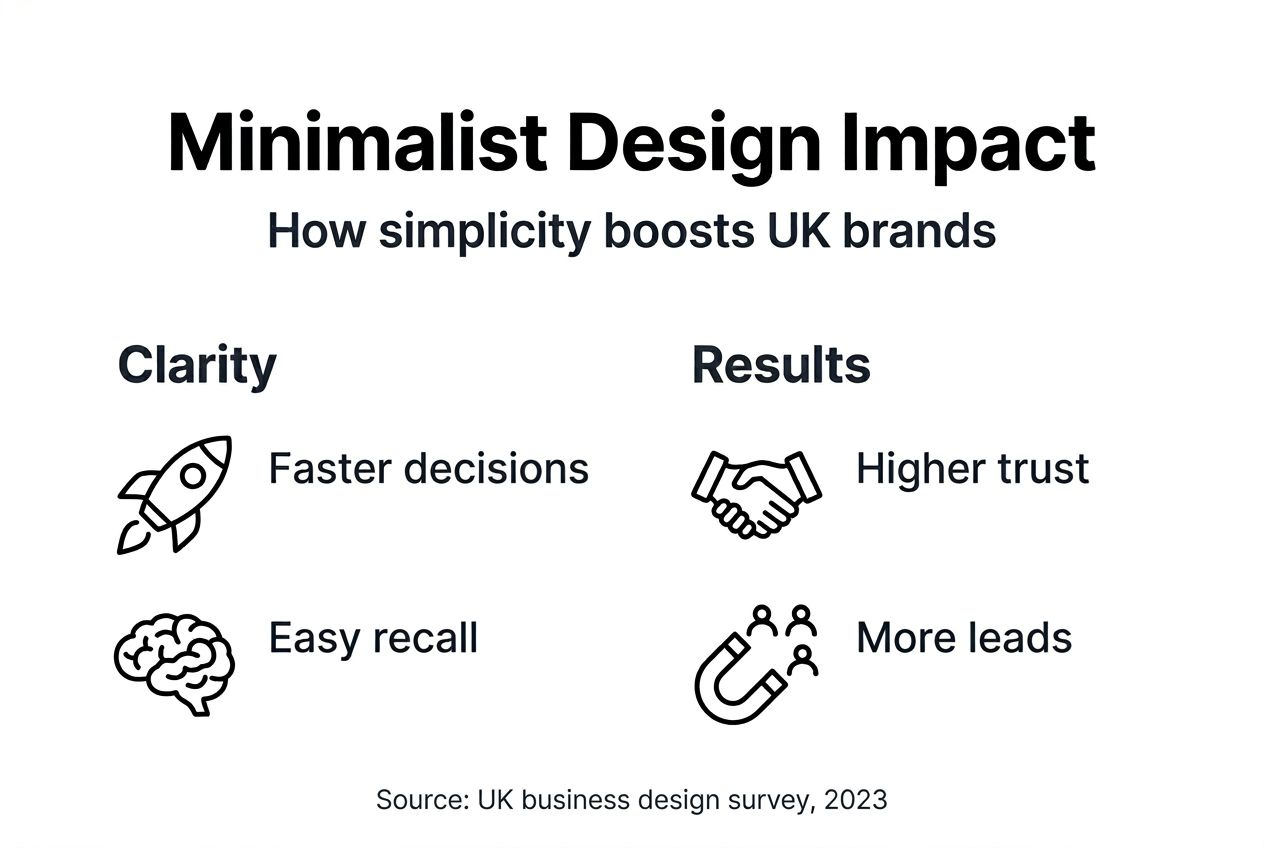 Why choose minimalist design for your UK business brand 2 Infographic showing minimalist design benefits summary