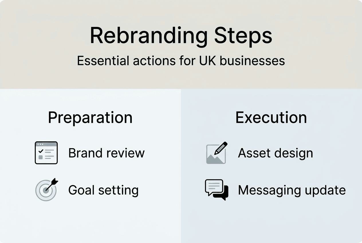 Infographic showing rebrand steps overview
