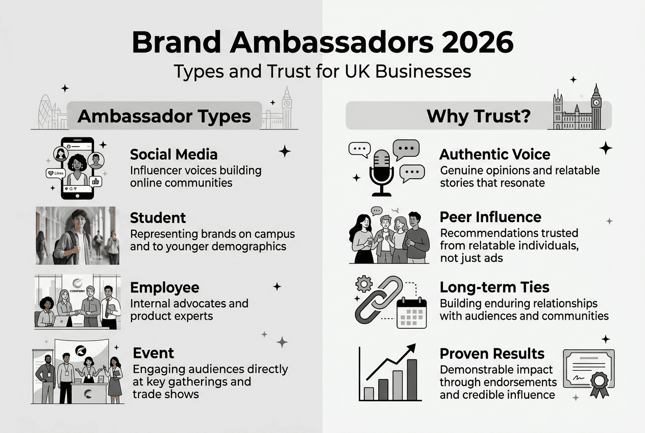 Infographic of brand ambassador types and trust factors