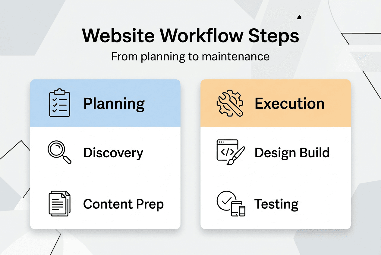 Streamline your business website creation workflow in 2026 1 Infographic showing website workflow step overview