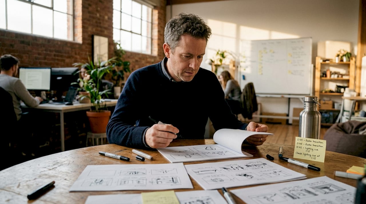 Unlock the role of web animations to boost engagement 1 Creative director reviewing brand animation storyboards
