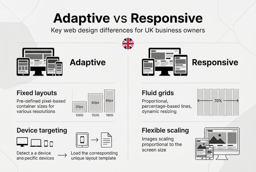 Infographic contrasting adaptive and responsive design