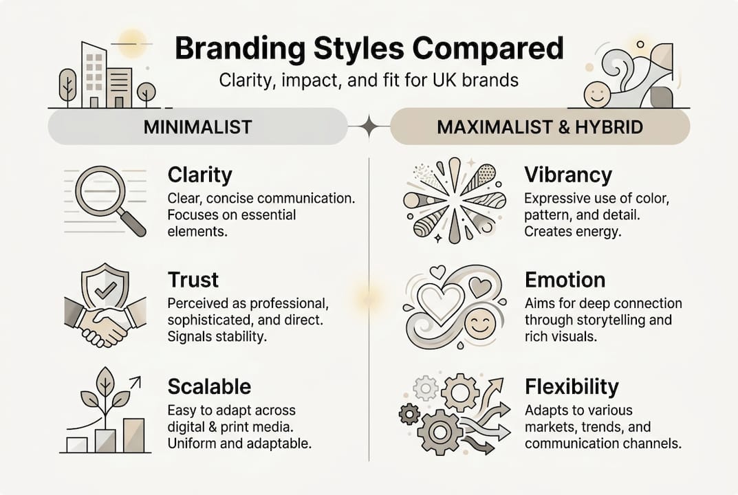 Minimalist design: Branding clarity for UK businesses 1 Infographic comparing branding style strengths