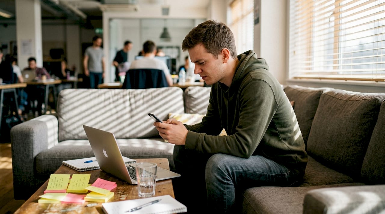 Man testing website on smartphone