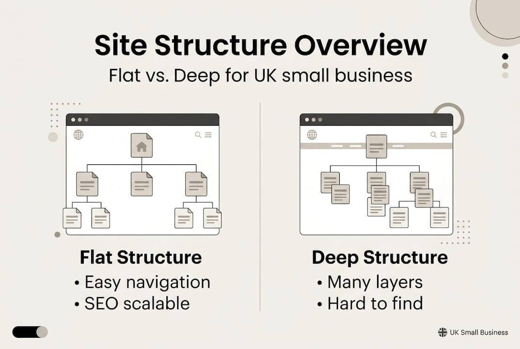 How to structure a website for UK small businesses 1 Infographic comparing flat and deep site structures
