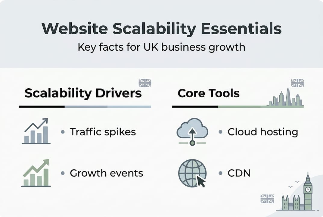 Infographic showing website scalability facts and tools