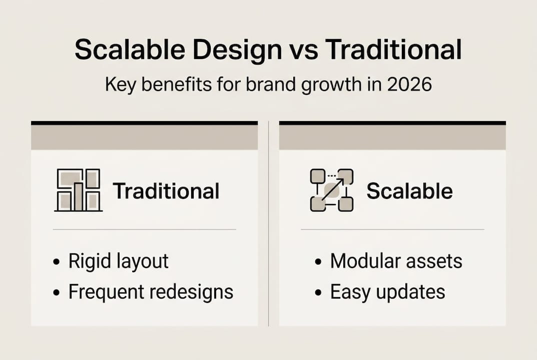 Why scalable design drives lasting brand growth in 2026 2 Infographic comparing scalable and traditional design