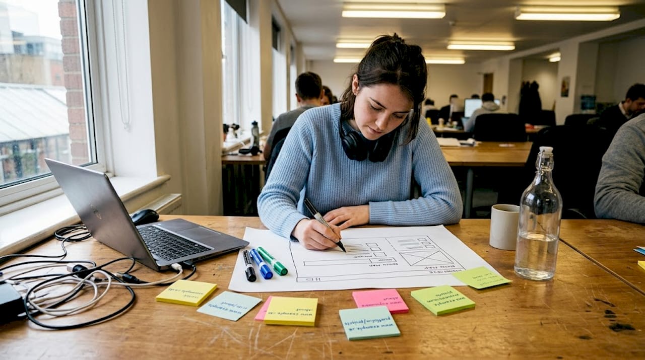 Web designer sketching site navigation menu