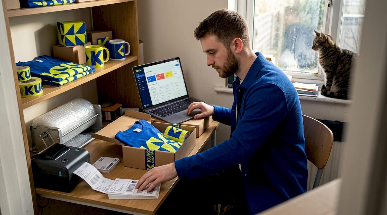 Ecommerce business owner preparing orders at home