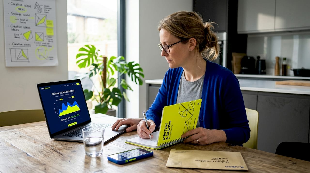Small business owner checking website speed at home