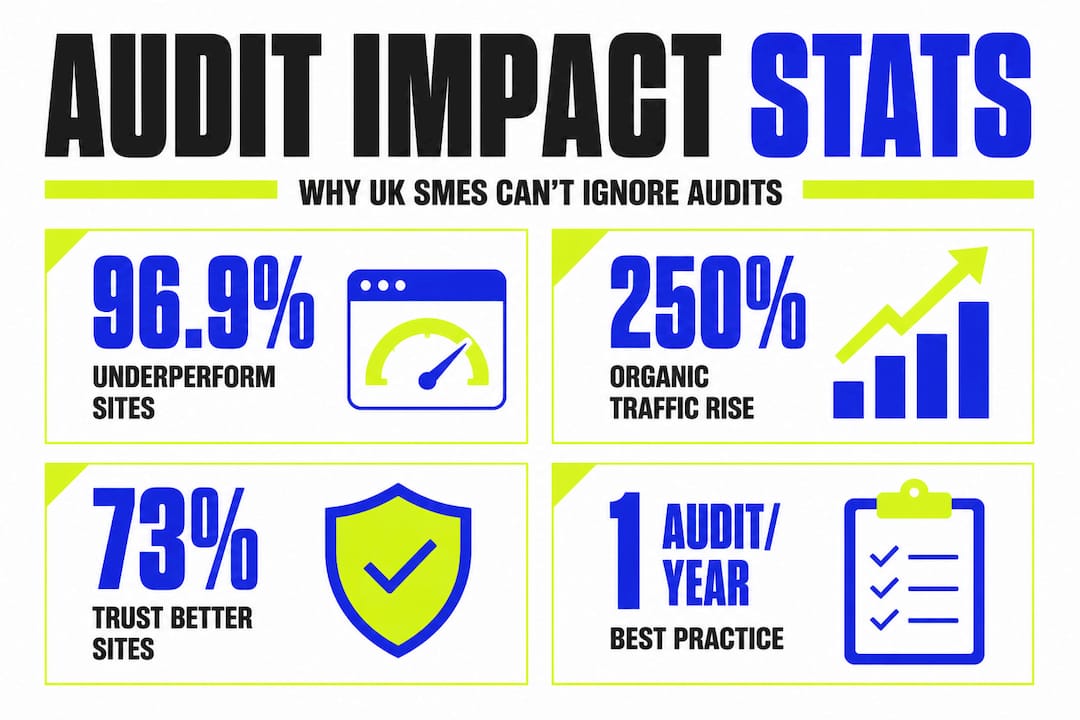 Infographic showing key website audit statistics for UK SMEs