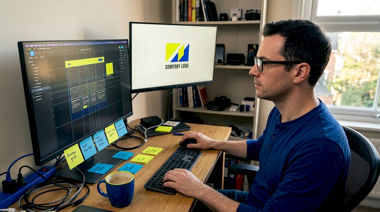 Designer working on business website homepage