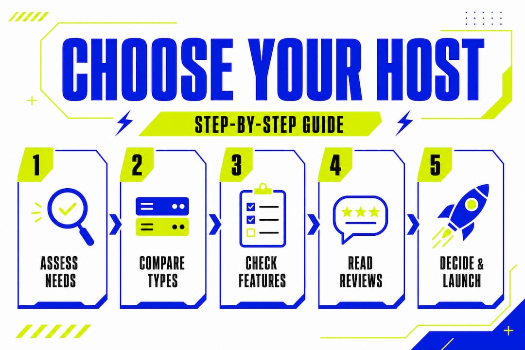 Infographic outlining steps to choose website hosting