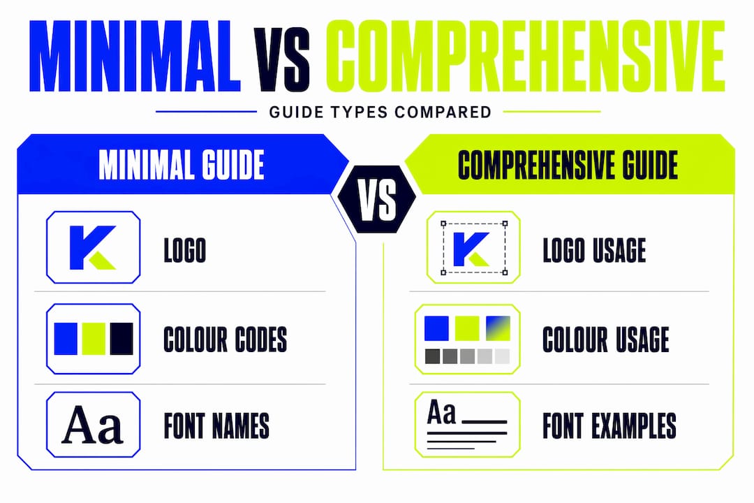Infographic comparing minimal and comprehensive style guides