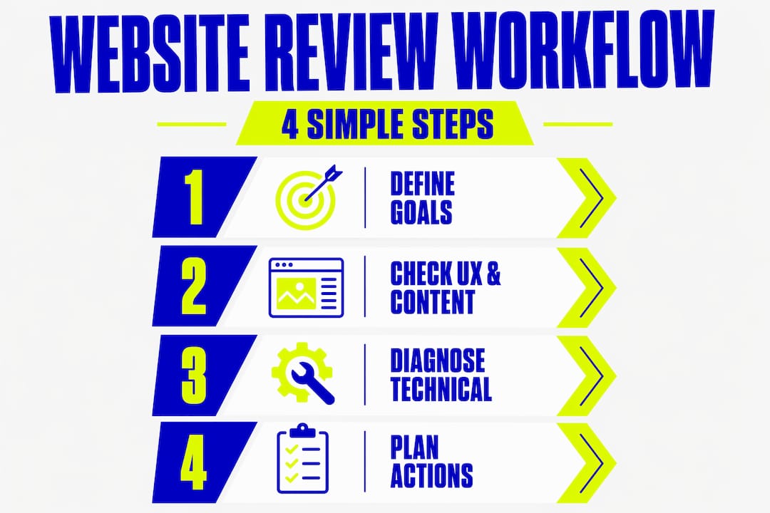 Infographic of four website review workflow steps