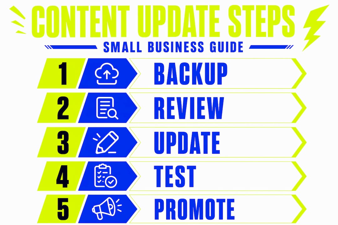 How to update website content: a small business guide 2 Infographic listing steps for updating content
