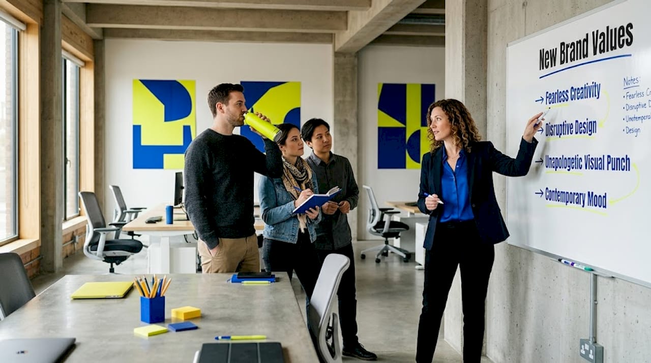 The real benefits of rebranding your business 1 Team meeting about brand values in conference room