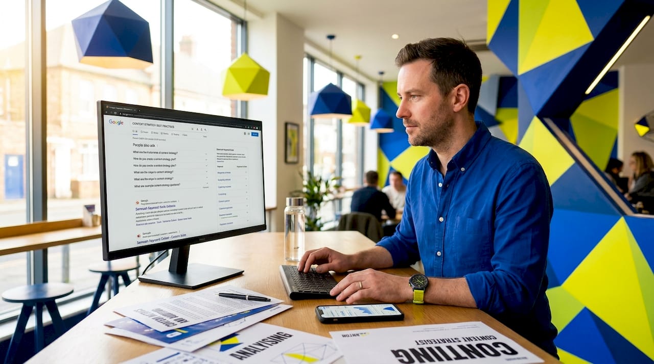 Man researching data-driven website content ideas on computer