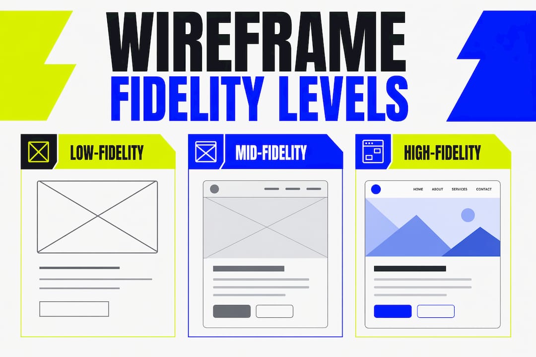 What is wireframing? A guide for designers and PMs 2 Infographic illustrating wireframe fidelity levels