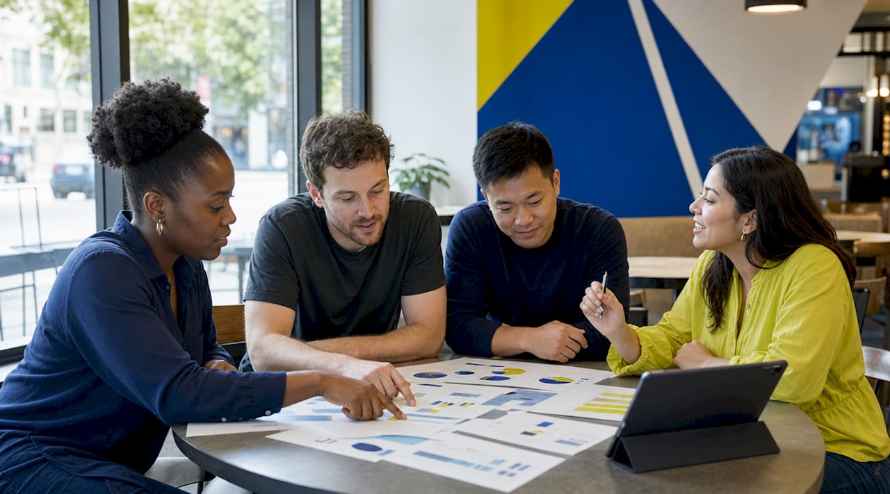 Diverse team discussing UX research results