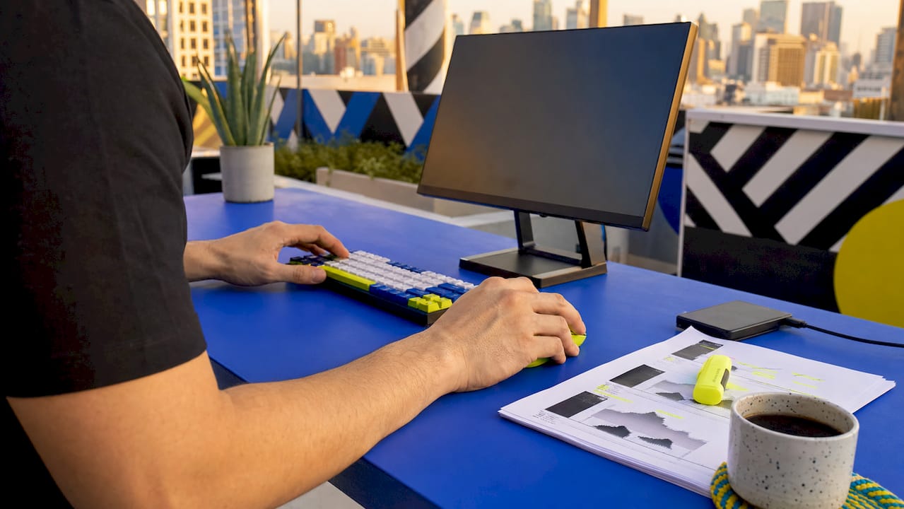 Close-up hands working on asset compression tasks