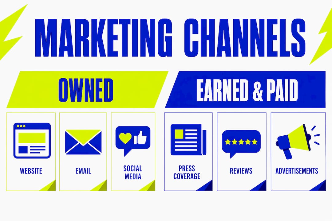 Infographic showing owned versus earned and paid marketing channels