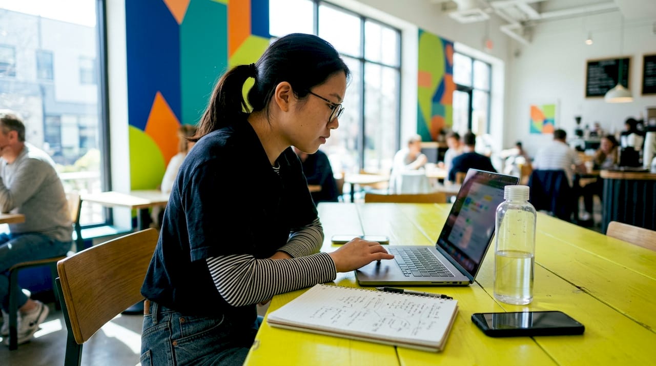 Woman testing website UX and performance at home desk