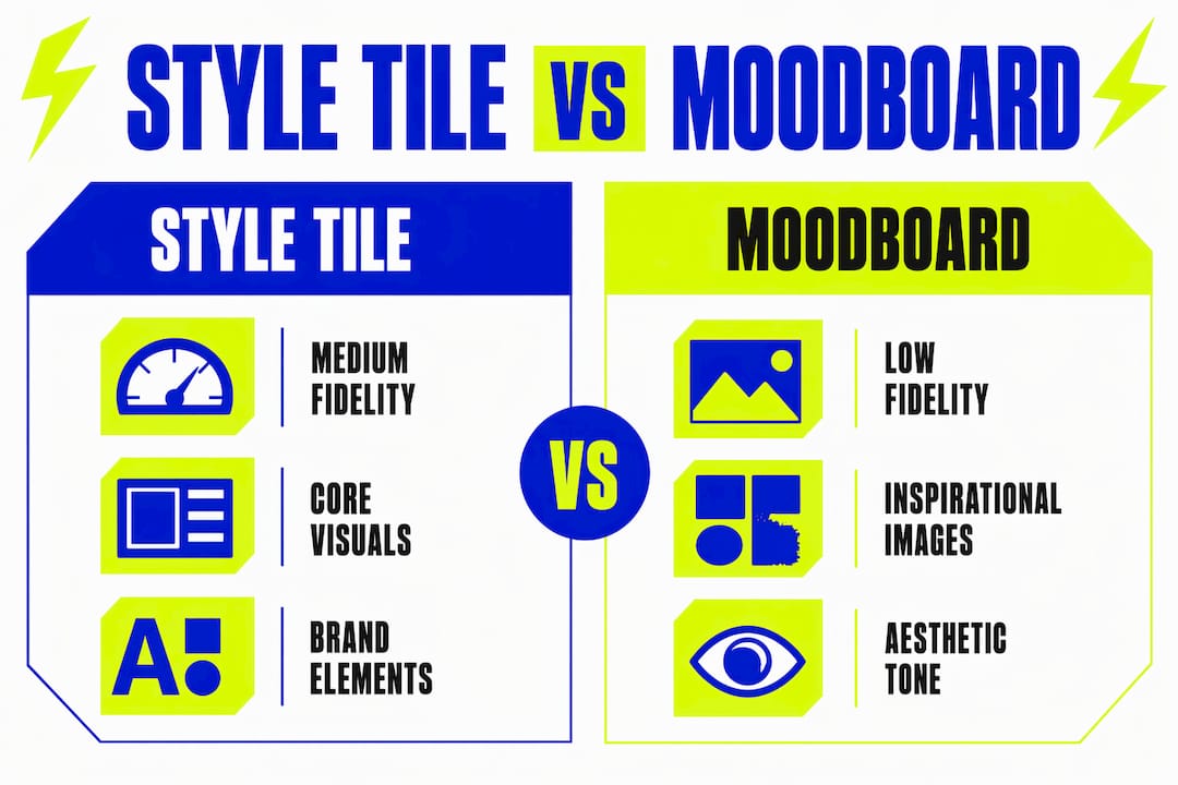 What is a style tile? A designer's practical guide 2 Infographic comparing style tile and moodboard