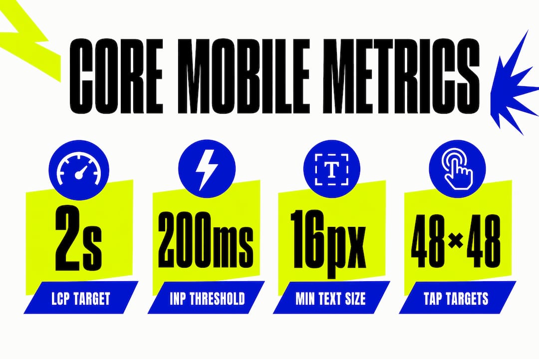 Infographic showing mobile optimisation core metrics for 2026