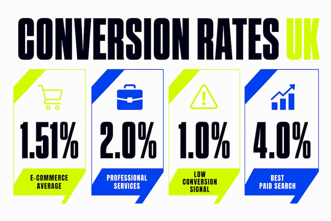 What is conversion optimisation? A 2026 guide for UK businesses 1 Infographic showing UK conversion rate benchmarks