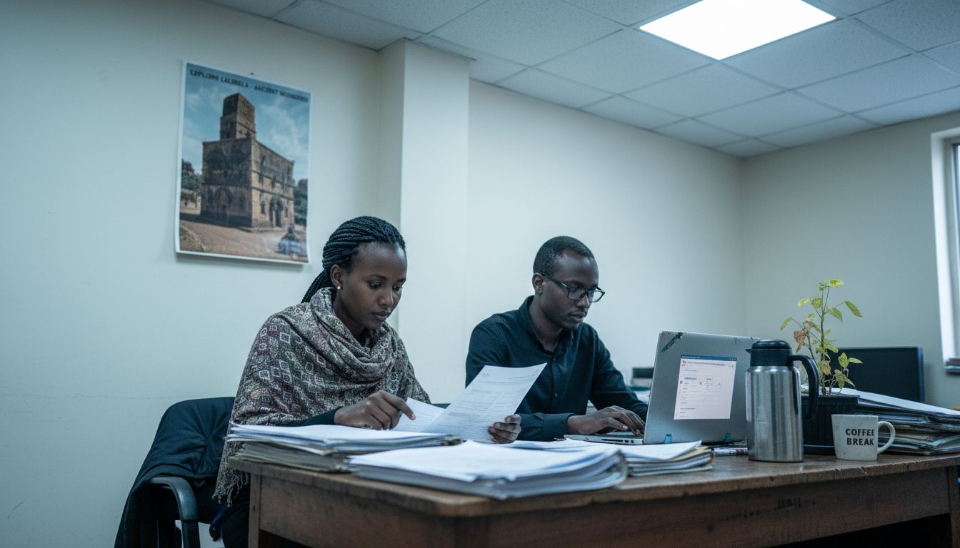 Tour coordinators working in Ethiopian office