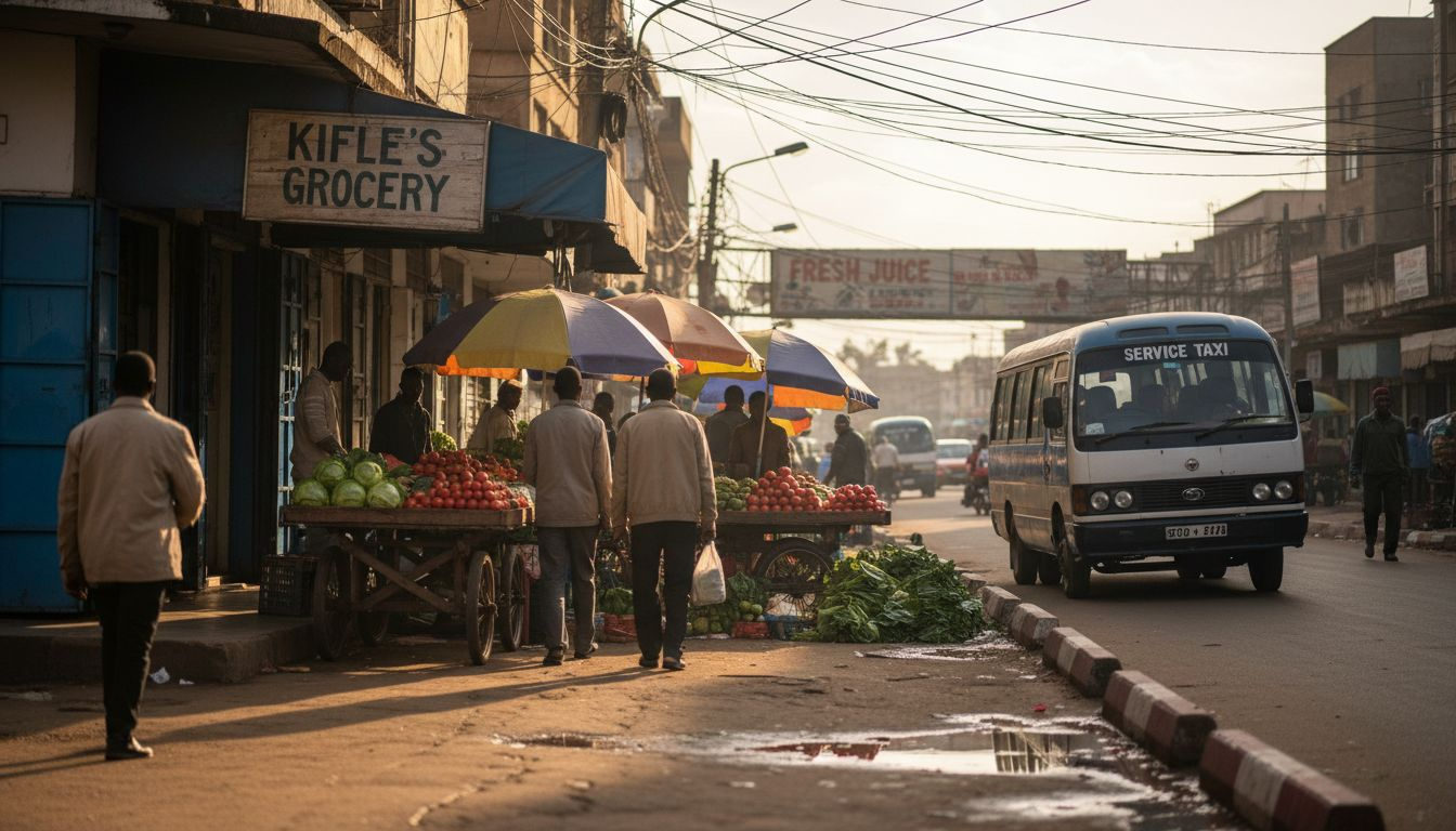 Addis Ababa market street at dry season transition