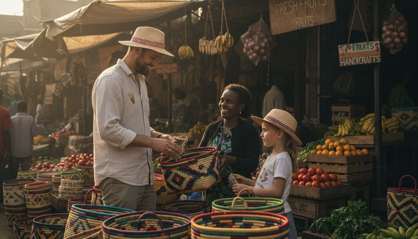Swiss family shopping at Ethiopian market