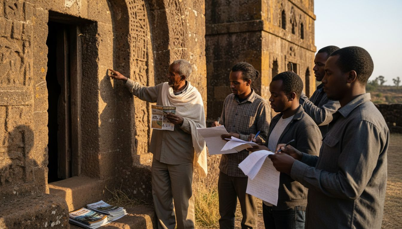 Tour group learning at Ethiopian historic site