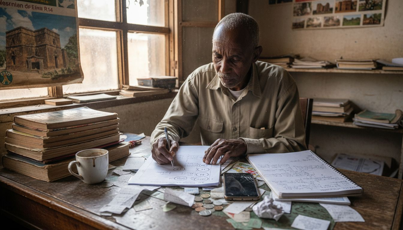 Desk with Ethiopian tour itinerary and guides