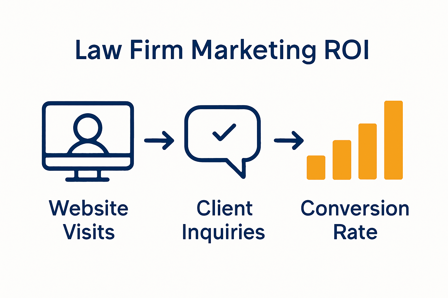 Infographic showing law firm marketing ROI metrics flow