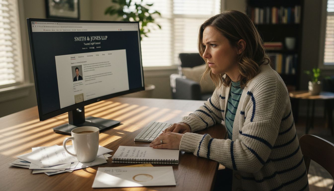 Client browsing law firm website for trust